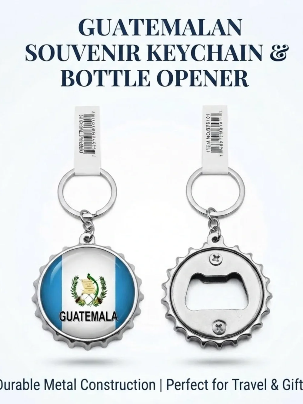 Guatemala Flag Bottle Cap Keychain - Silver